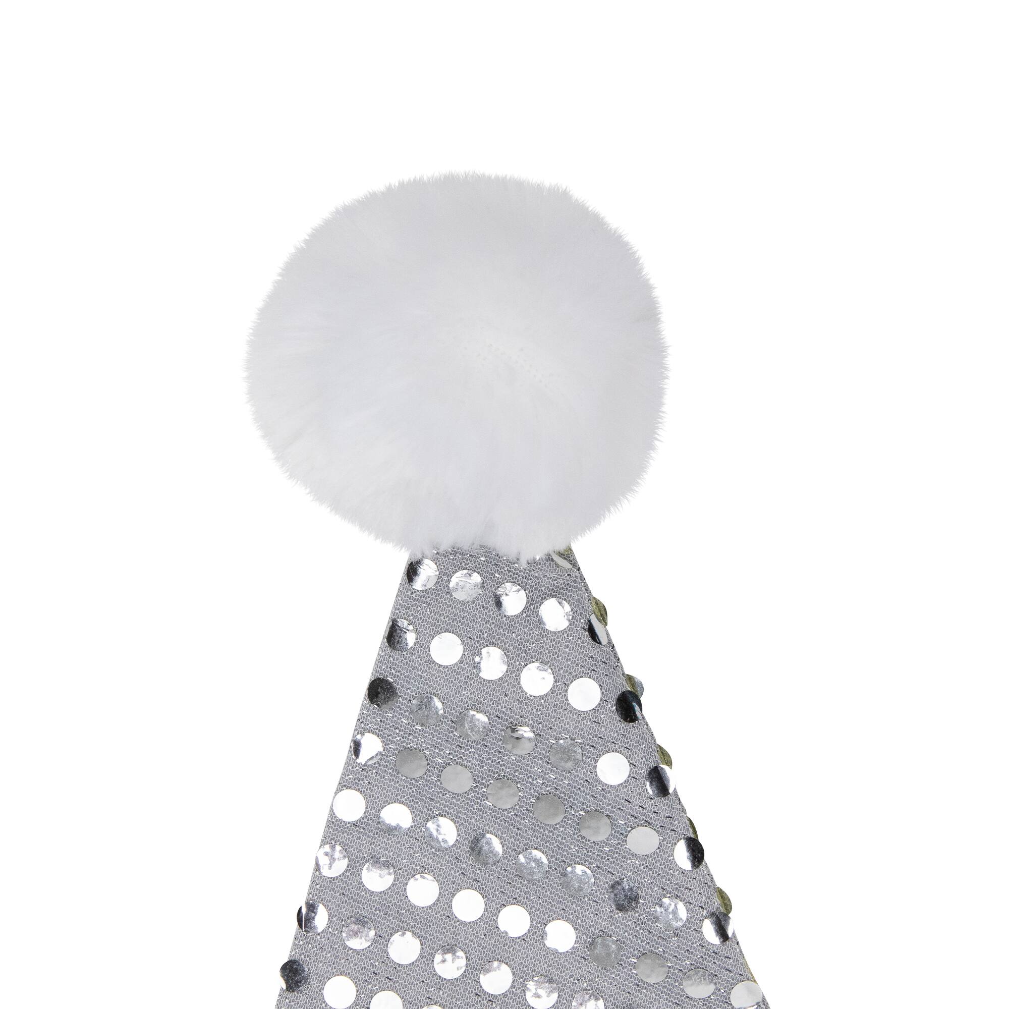 Silver & White Unisex Adult Sequined Christmas Santa Hat with Cuff